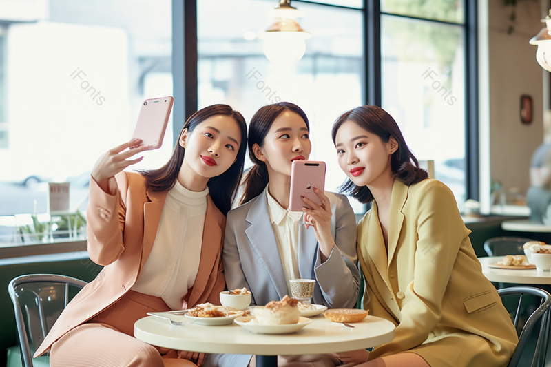 女性闺蜜周末活动开心餐厅聚会手机自拍,高清,摄影图,摄影图片,图片大全,摄影图免费下载